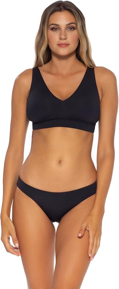 Becca by Rebecca Virtue Women's Brooke V-Neck Bralette Bikini Top (D+ Cup) Black DDD