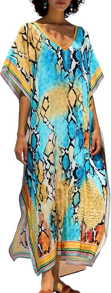 Women Loose Lightweight Kaftan Kimono Cardigan Casual Beach Cover Up Long Caftans Bathing Suit Maxi Dress