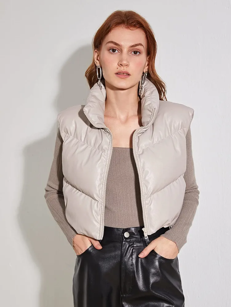 Women's Coat Jacket Warm Comfortable Zip Up Vest Puffer Coat Fashion Charming Unique Lovely (Color : Apricot, Size : Large)