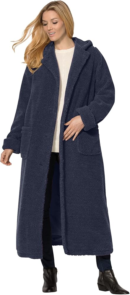 Woman Within Women's Plus Size Long Hooded Berber Fleece Coat