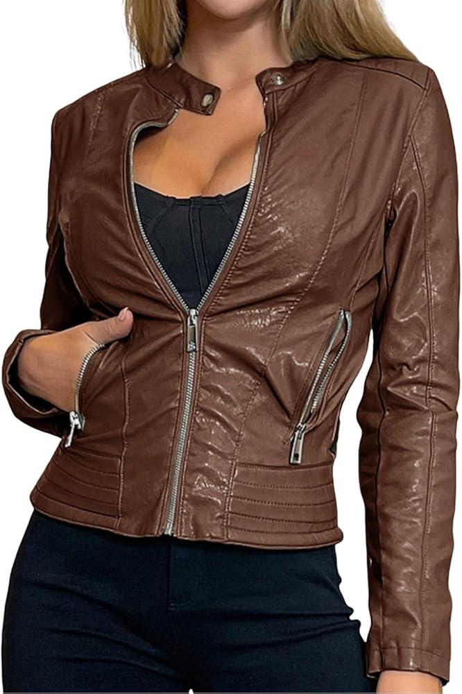 Faux Leather Jackets for Women 2024 Winter Zip Up Motorcycle Short Petite Coats PU Moto Biker Outwear Fitted Slim Coat