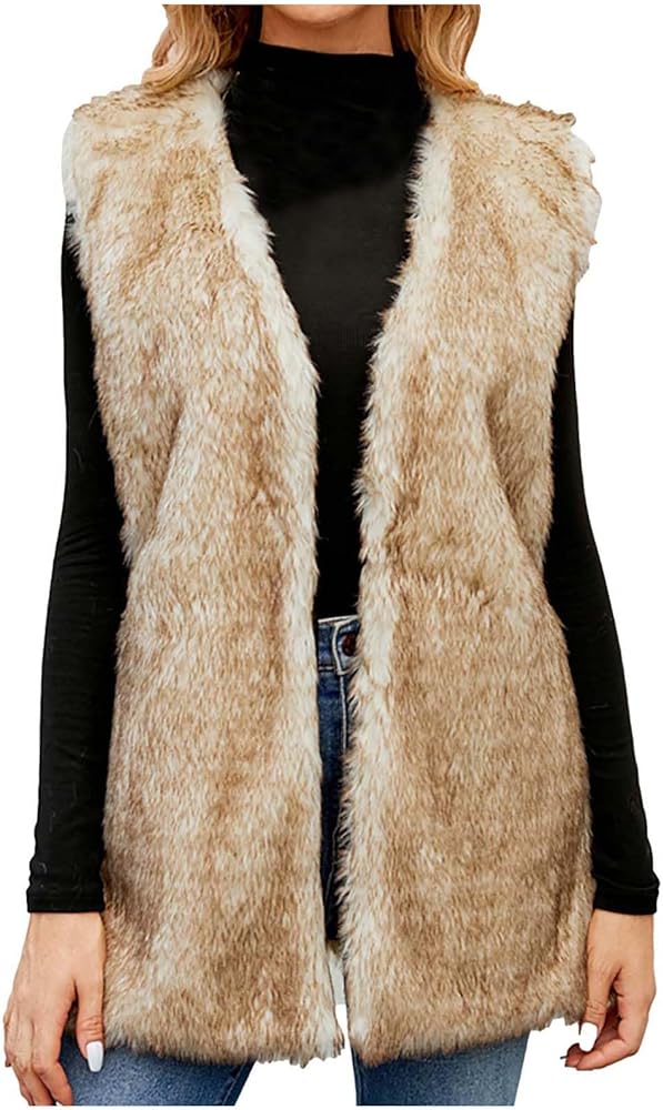 Womens Fur Jacket Vests Winter Warm Coats Sleeveless Fuzzy Vest Trendy Cardigan Sweaters Thick Coats