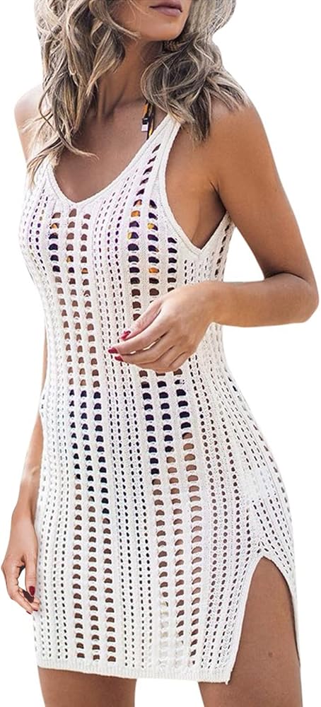 Swimsuit Cover Ups for Women: Hollow Out Crochet Knit Bathing Suit Swimwear Coverups Summer Dresses for Women 2024