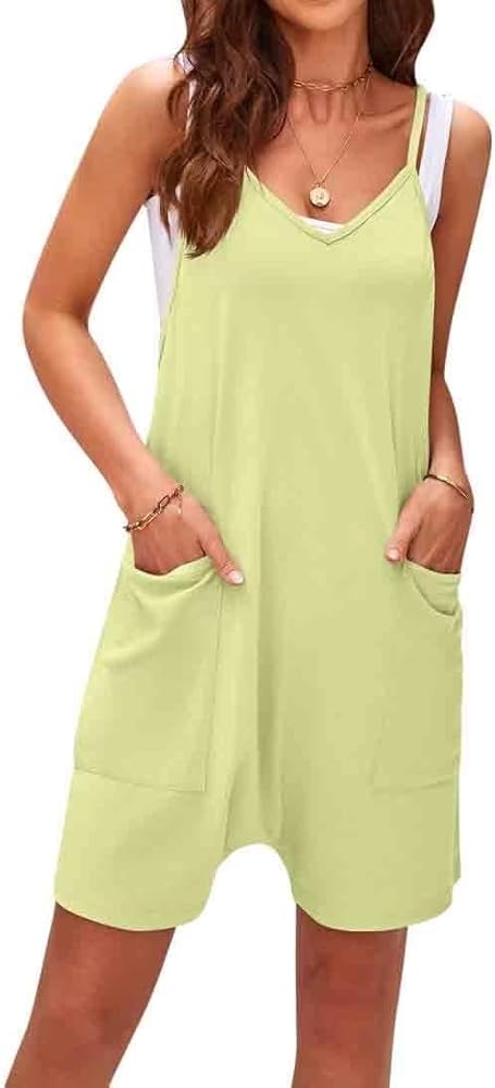 Women Casual Sleeveless Rompers Loose Spaghetti Strap Shorts Jumpsuits with Pockets