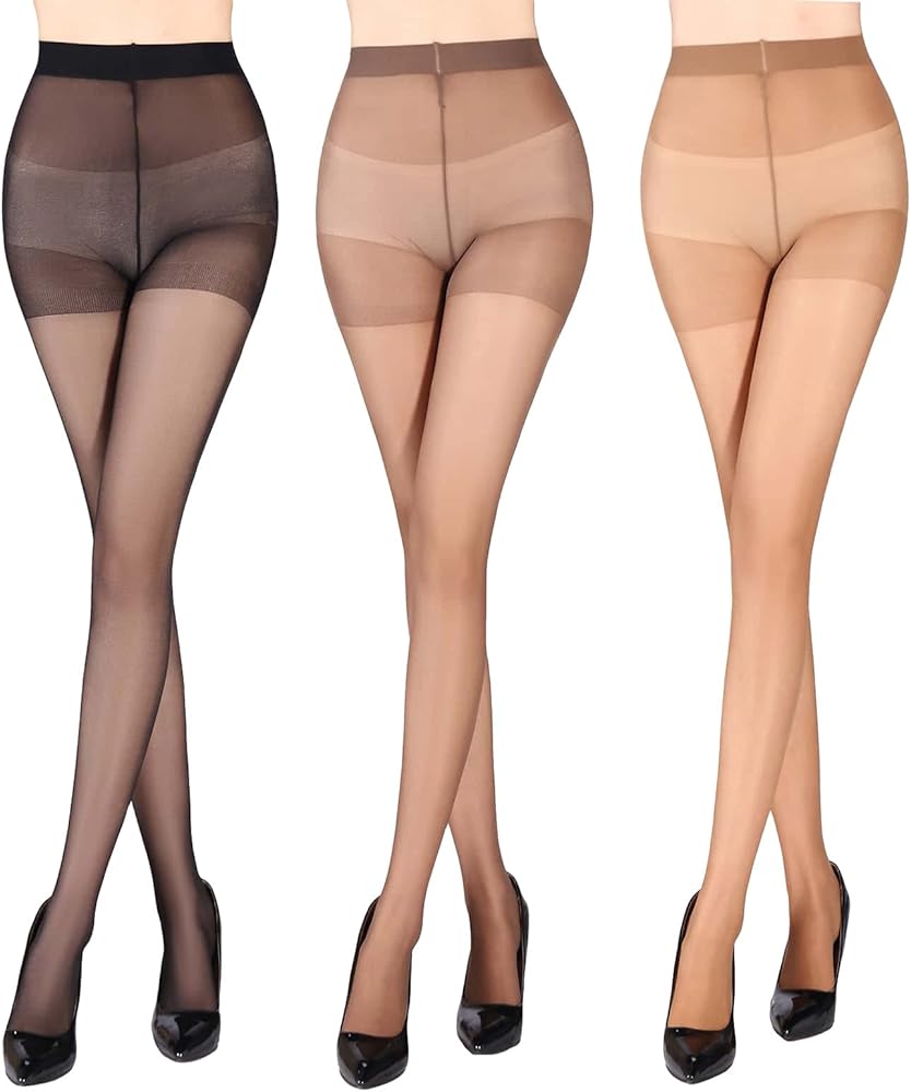 Verdusa Women's 3 Pairs 20D Sheer Tights High Waist Pantyhose Thigh High Stockings