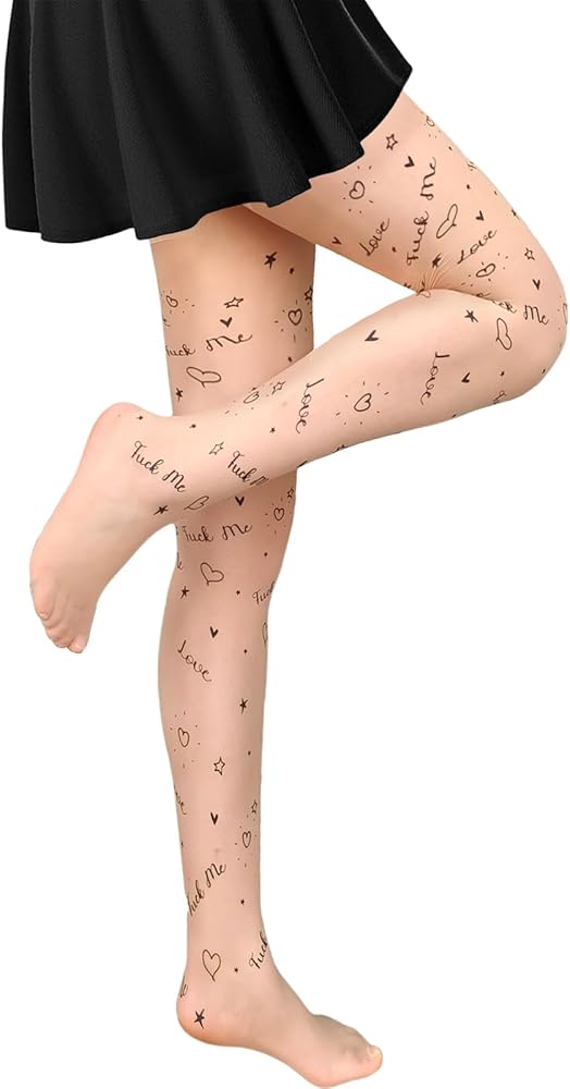 Pattern Print Tights Letters Stockings, Exotic See Through Silk Pantyhose