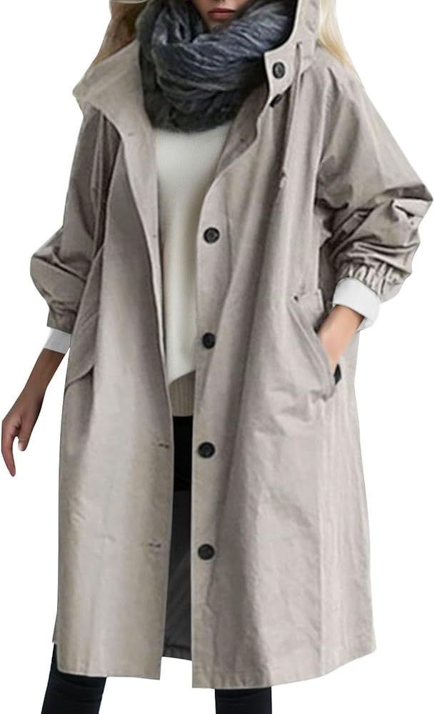 Women's Trench Coat Long Double-Breasted Spring Fashion Windbreaker Jackets Cute Classic Lapel Slim Overcoat Outerwear