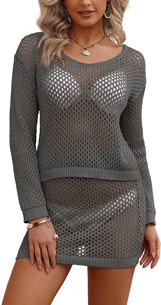 AI'MAGE Women's Swimsuits Cover Ups Crochet Pullover Top and Skirt Bikini Coverup Sexy Beach Swimwear