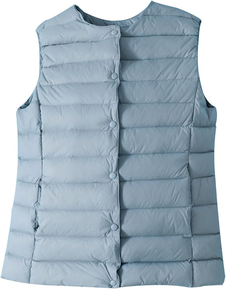 Women's Lightweight Puffer Vest Slim Fit Sleeveless Quilted Snap Button Vest Warm Winter Full Zip Coats Jacket Gilet