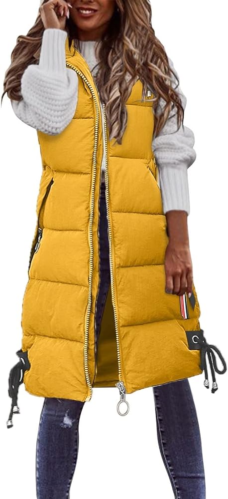 Long puffer vest For women,2023 Winter warm puffy Zipper sleeveless oversized fleece plus size down jacket coat