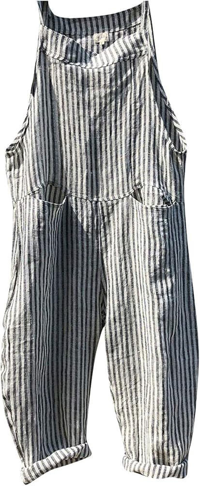 Todays Daily s,Comfy Jumpsuits For Women, Plus Size Women Bib Overalls Capri Plaid Tie Shoulder Overall Pants Women's Casual Fashion Pocket Sleeveless Striped Jumpsuit Shorts Teacher (XL, Gray)