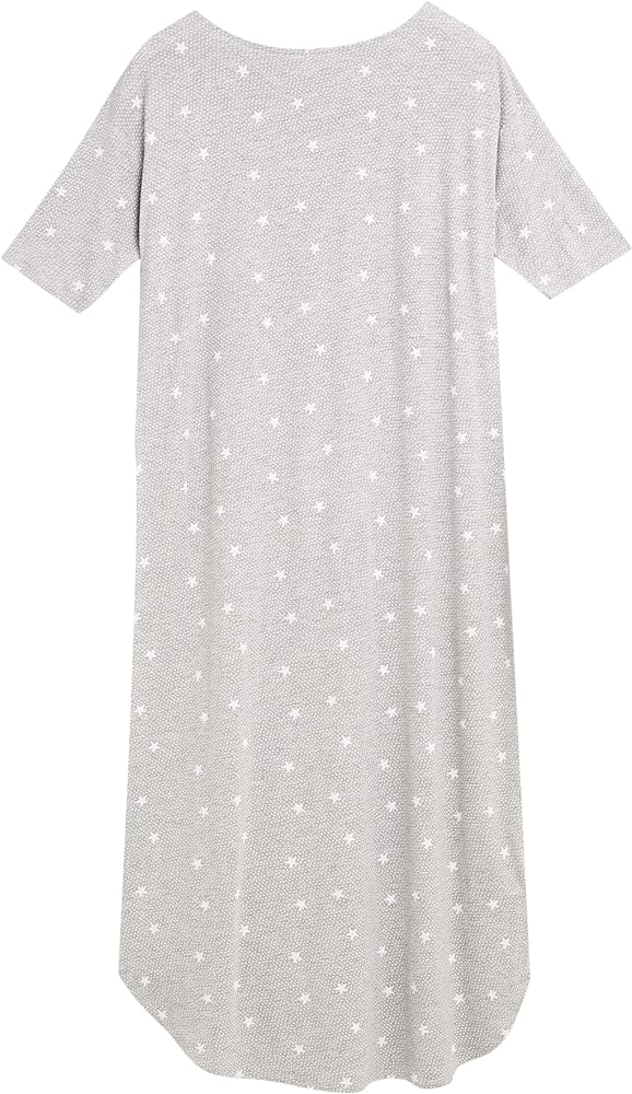 Marks and Spencer Women's Viscose Star Print Long Nightdress, Grey Mix, 4