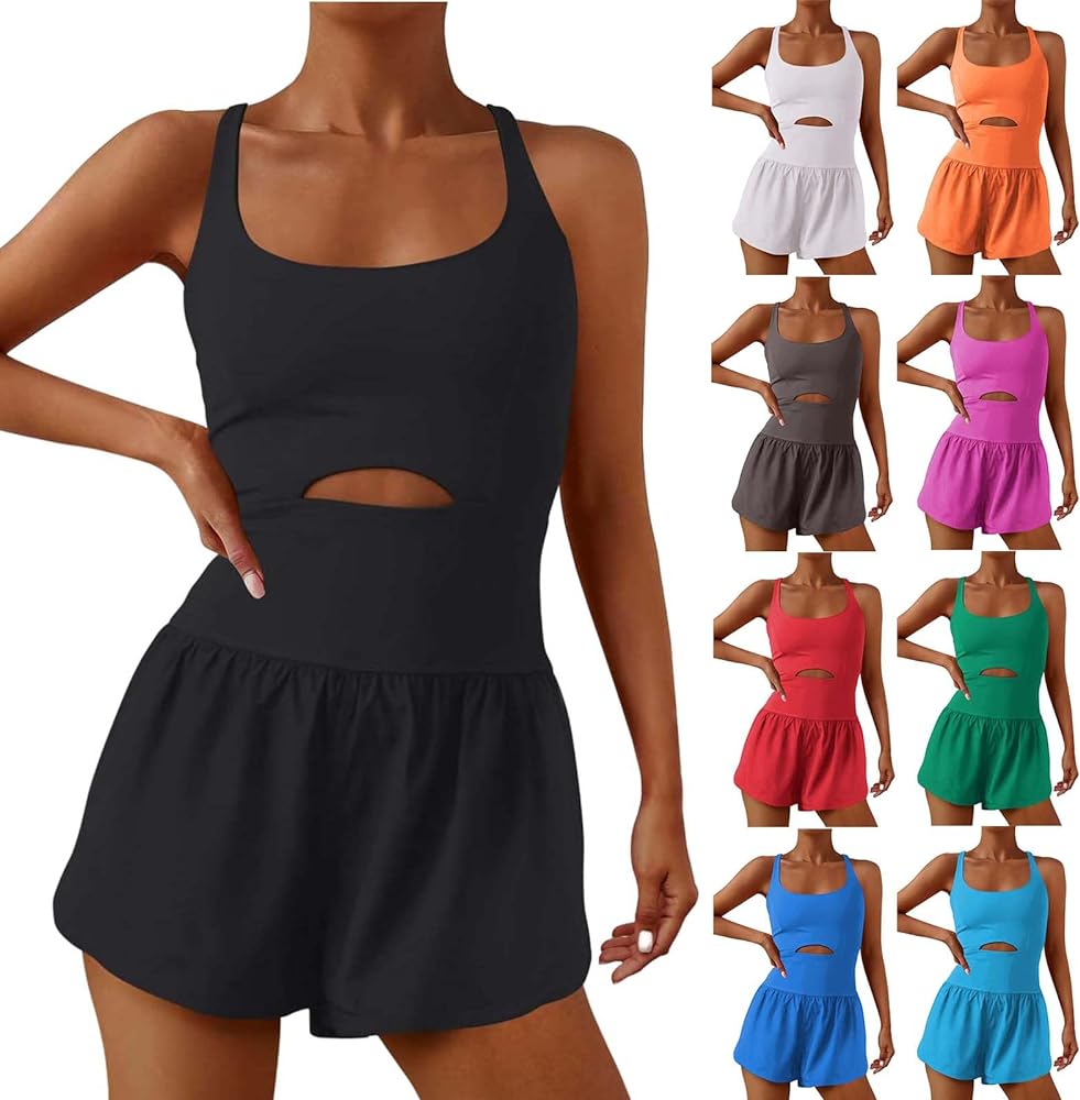 Womens Rompers Workout One Piece Jumpsuit Casual Onesie Unitard Bodysuits Sleeveless Overalls Yoga Exercise Clothes