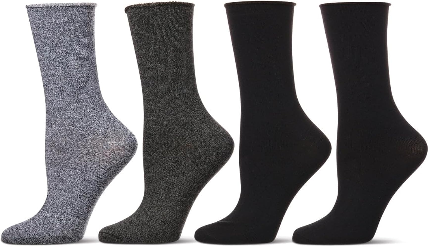 MeMoi Women's 4 Pair Pack Non-Binding Roll Top Buttersoft Crew Socks