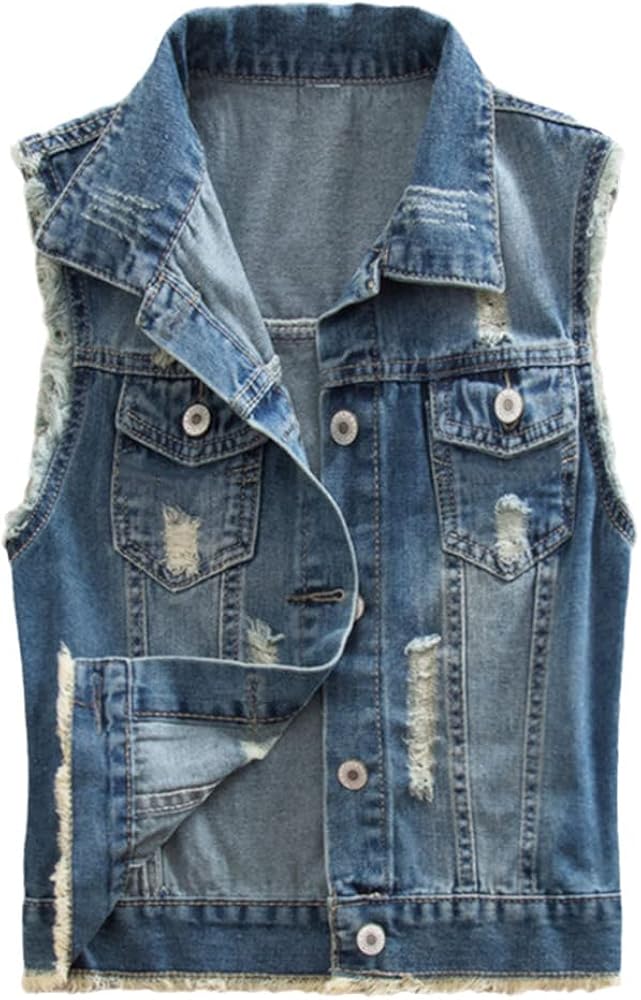 Women's Spring Autumn Vintage Short Denim Vest Slim Sleeveless Coat Jacket All-Match Casual Jeans Waistcoat