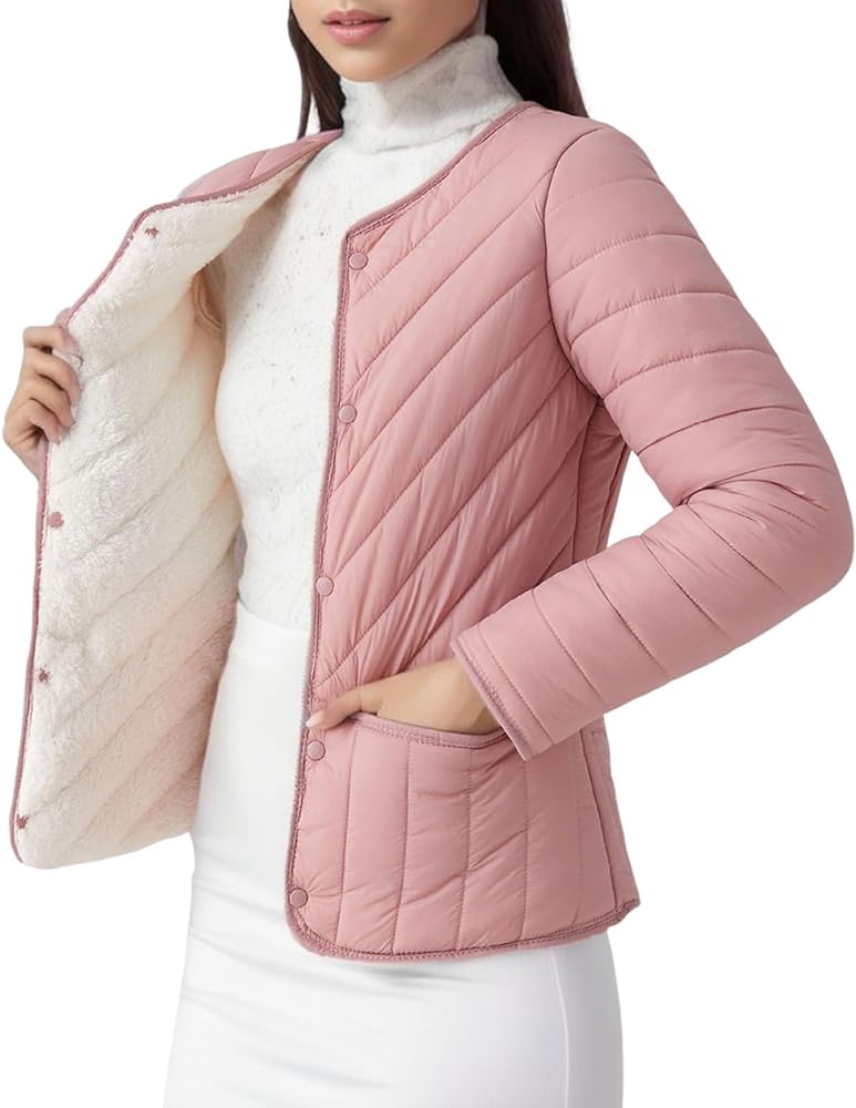 Womens Puffer Jacket Lightweight Quilted Jackets Pockets 2024 Winter Fleece Coat Warm Petite Plus Size Cotton Jacket