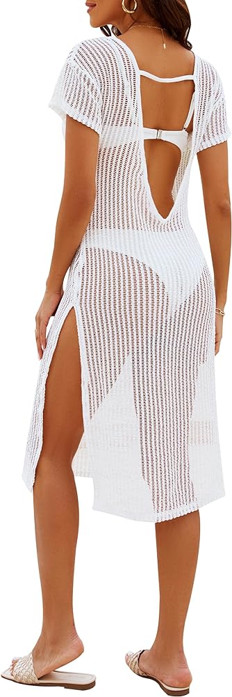 BMJL Womens Swimsuit Coverups Backless Crochet Swim Bathing Suit Beach Cover Ups Swimwear Bikini Covers Beach Dress