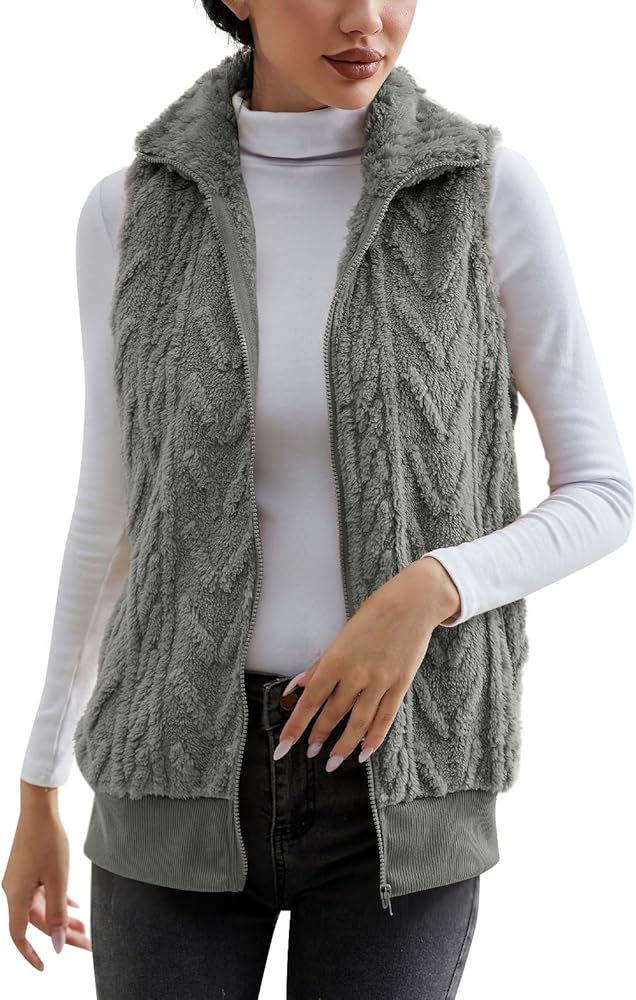 Cyber of Monday Deals 2023,Cardigan Sweaters for Women 2023 Trendy Clearance Zip Up Vest Fleece Jackets Womens Winter Coats Casual Loose Lightweight Plus Size Tops Fall Outfits(v6-Gray,Medium)