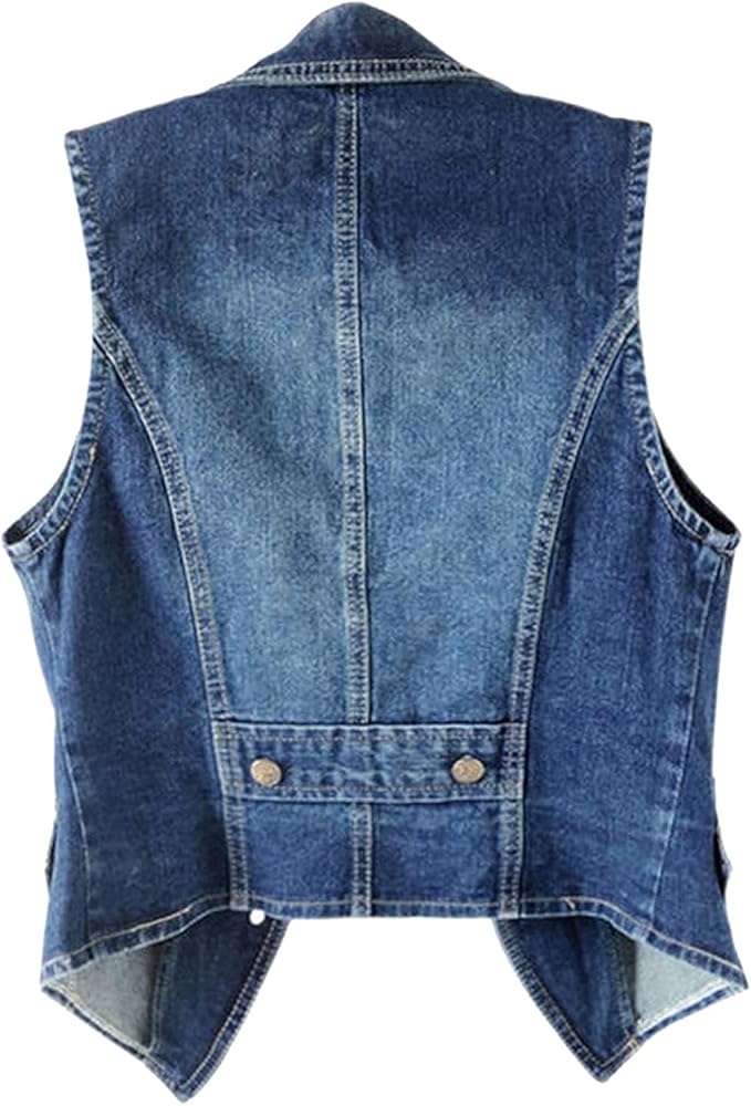 Women Fall Denim Vest Vintage Button Distressed Short Jean Sleeveless Jacket Coat Tan Outerwear