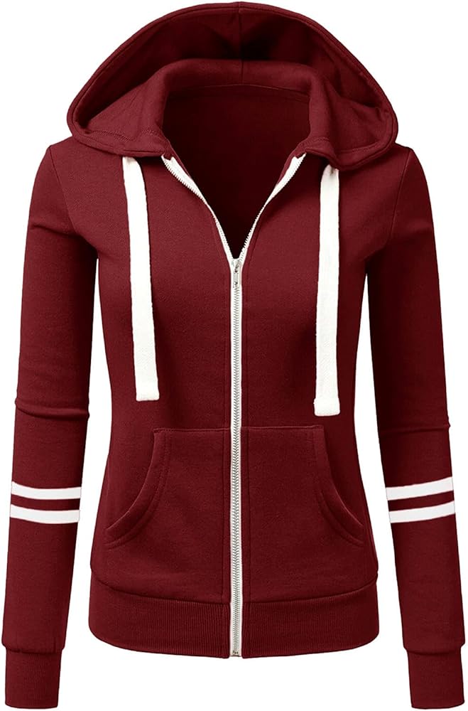 Women's Full Zip Up Hoodies Long Sleeve Color Block Hooded Sweatshirts Jackets Casual Lightweight Coat with Pockets