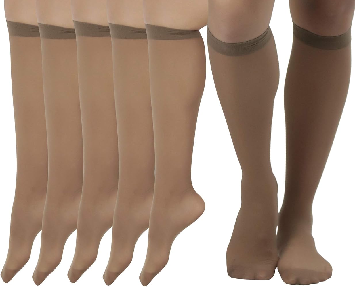 ToBeInStyle Women Pack of 6 Sheer Knee-High Trouser Socks Reinforces Toes