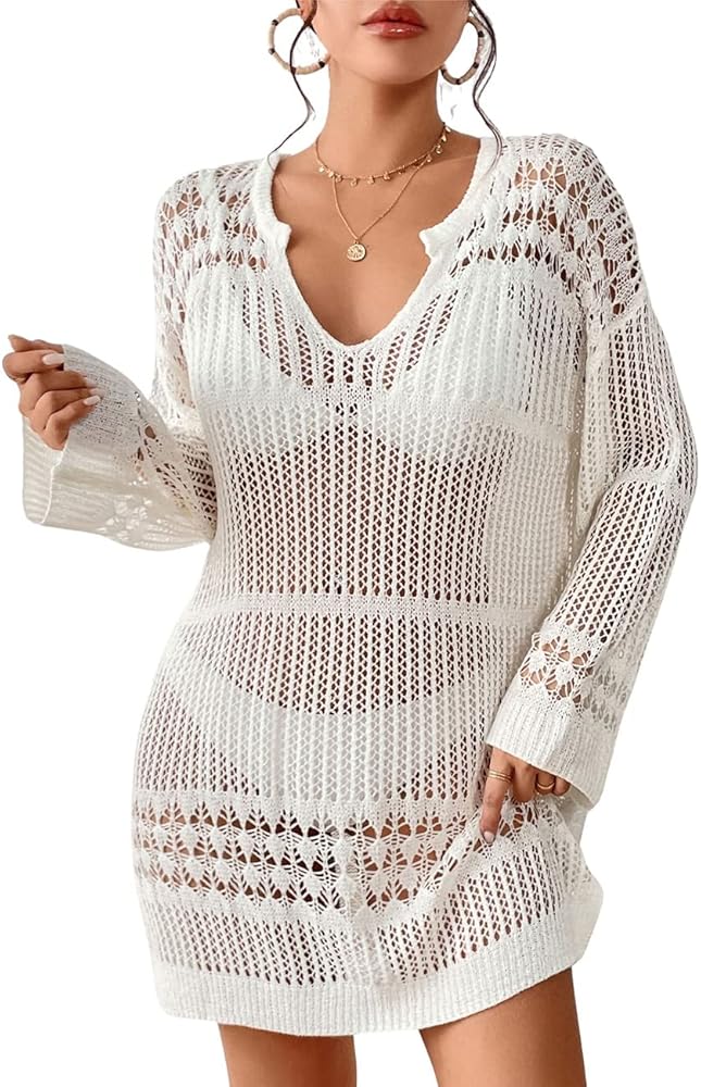 Bsubseach Crochet Cover Ups for Swimwear Women Hollow Out Knit Beach Dresses Sexy Swimsuit Coverup Summer Outfits White