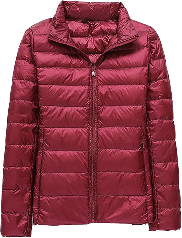 Womens Dark Coat Women's Casual Solid Color Light Down Jacket White Duck Down Collar Down Jacket Orally Coat