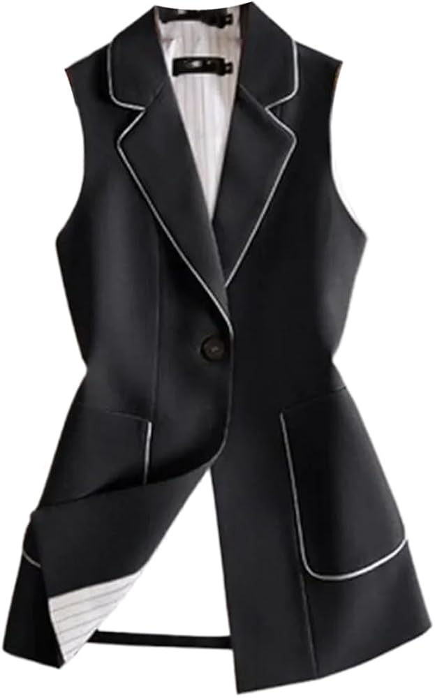 Spring Autumn Women Long Blazer Vest Button Sleeveless Suit Female Jacket Outwear Waistcoat Tops