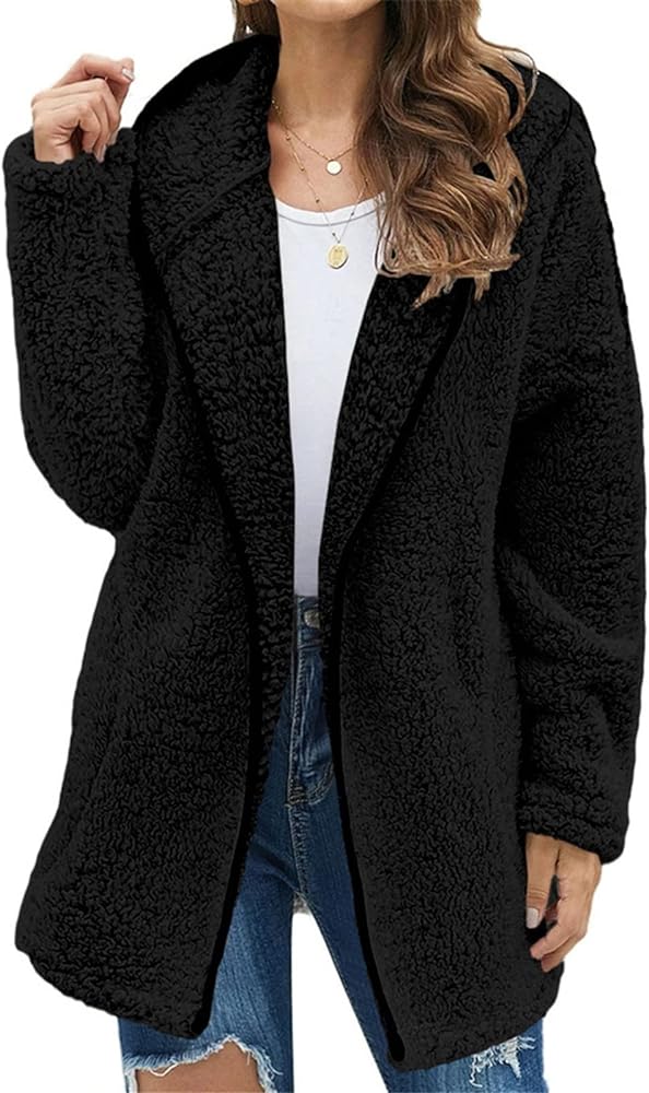 Women's Fall Coats Fashion Winter Coat Thick Plush Long Sleeve Pocket Jacket Top Jacket, S-2XL