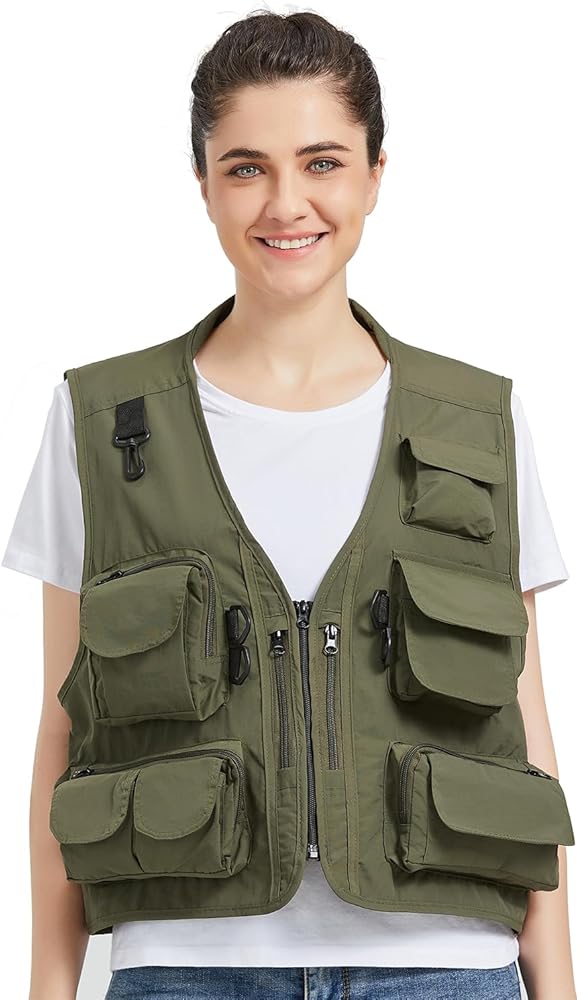 Women Mesh Breathable Outdoor Quick Dry Safair Cargo Fishing Travel Vest with Multiple Pockets