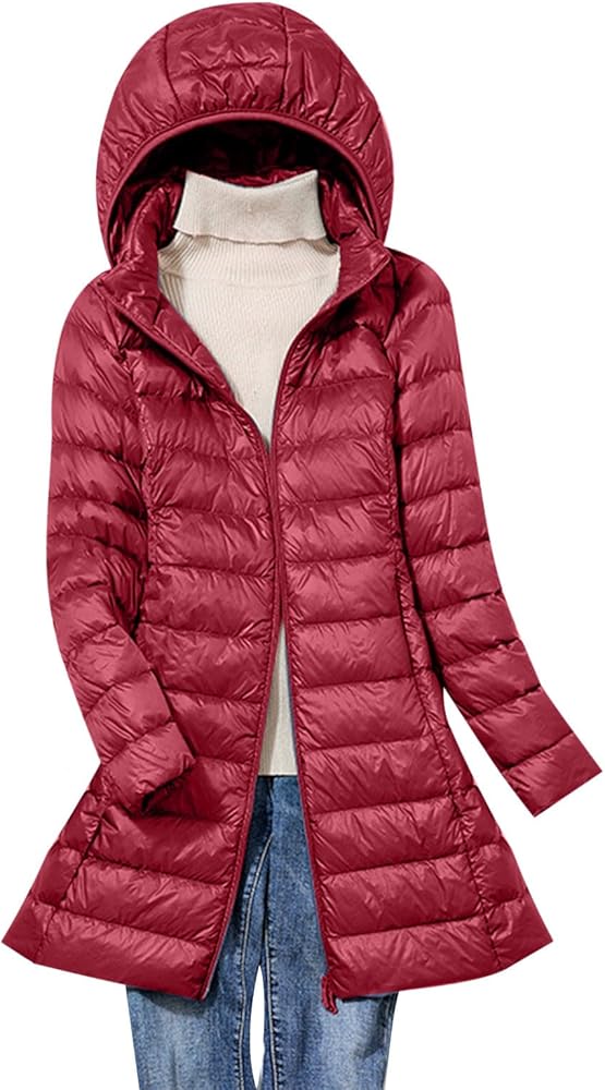 SMIDOW Long Puffer Coat For Women Plus Size Warm Winter Down Jackets Lightweight Removable Hood Quilted Coats