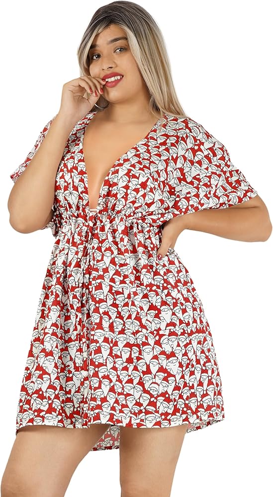 HAPPY BAY Women's Beachwear Summer Swim Beach Dress Cover Ups for Swimwear Bathing Suit Cover up Holiday Mini Christmas Swimsuit Coverups for Women XL-XXL Santa Face, Red