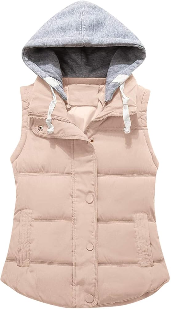 Jackets for Women Zipper Button Down Sleeveless Hooded Coat Fashion Casual Button Pockets Cute Puffer Vest Womens