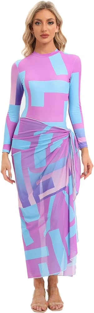 ABAFIP Women's Modest Muslim Swimwear Rash Guard Long Sleeve Swimsuit Pants Skirt Sarong Cover ups Bathing suit