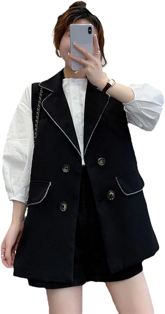 Woman Solid Blazer Casual Solid Vest Female Double Breasted Waistcoat Ladies Long Suit Vest Jacket Coats