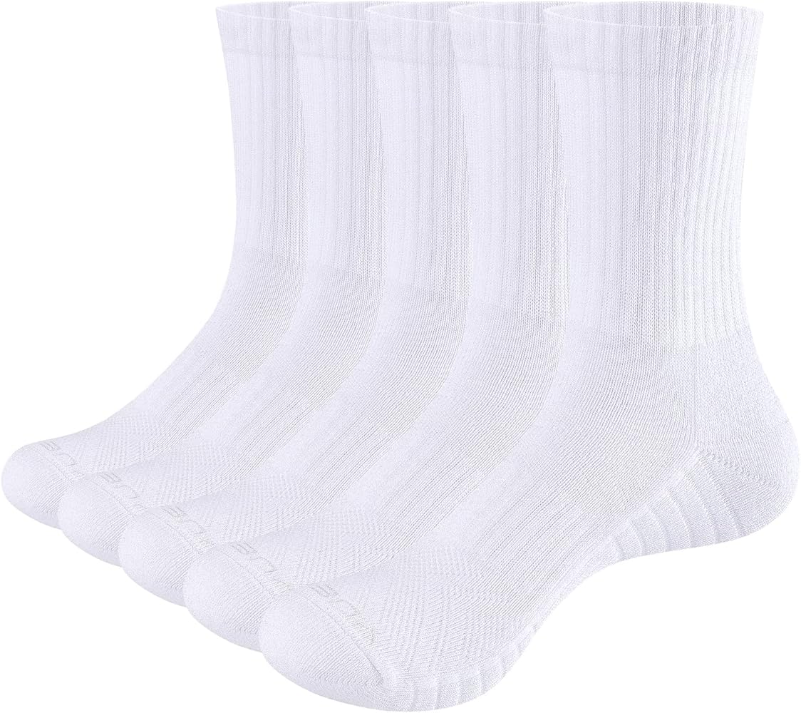 Womens Cushioned Crew Socks Moisture Wicking Cotton Training Golf Tennis Sports Socks for Women Size 3-11, 5 Pairs