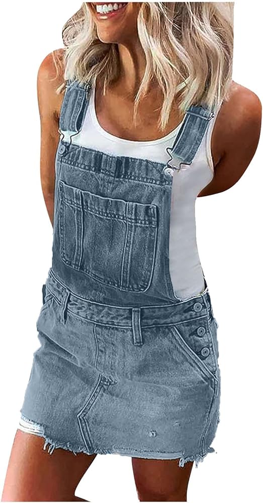 Denim Jumpsuit for Womens Shortalls Casual Adjustable Straps High Waist Bib Jeans Overalls Shorts Rompers for Women