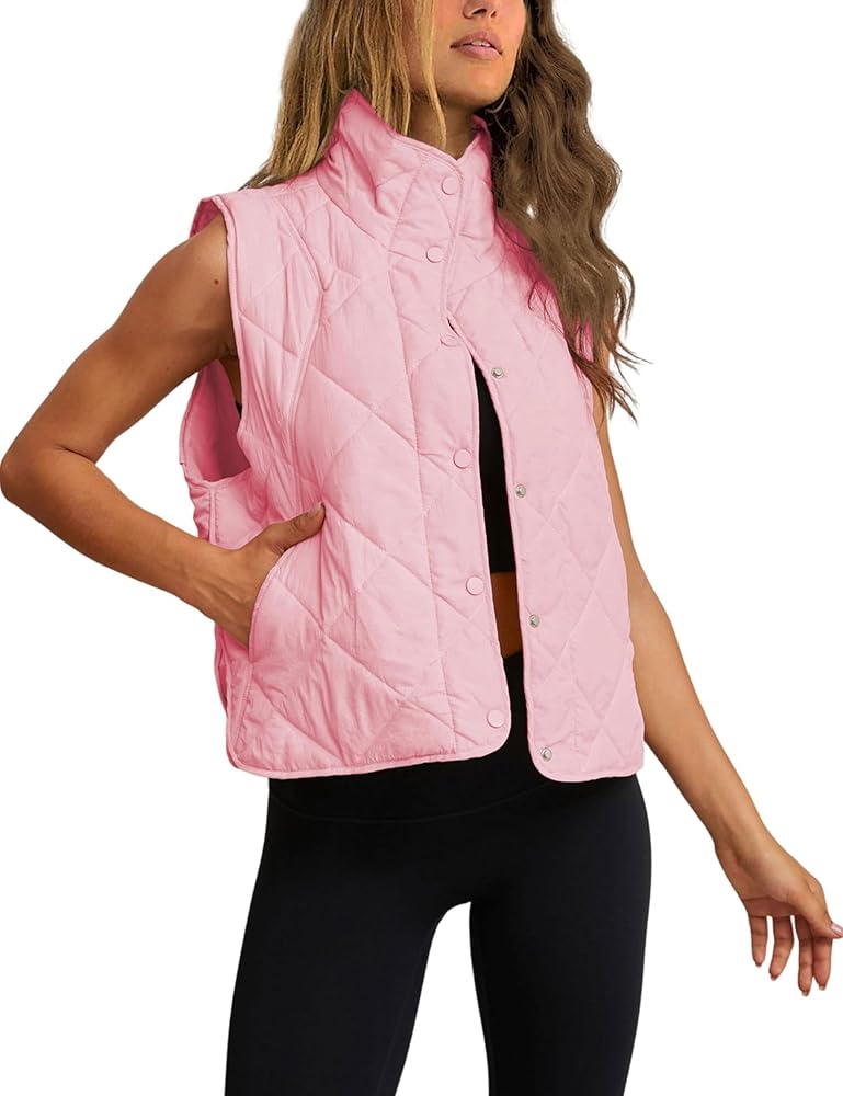 Women's Casual Puffer Vest Quilted Lightweight Cropped Sleeveless Vests Button Outwear Jacket with Pockets