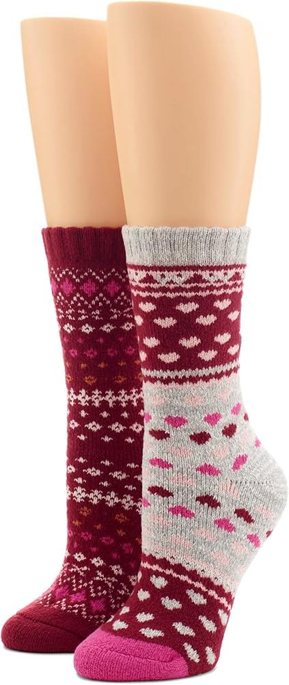 HUE Women’s Soft Chunky Crew Sock 2 Pair Pack, One Size, Burgundy/Fuchsia