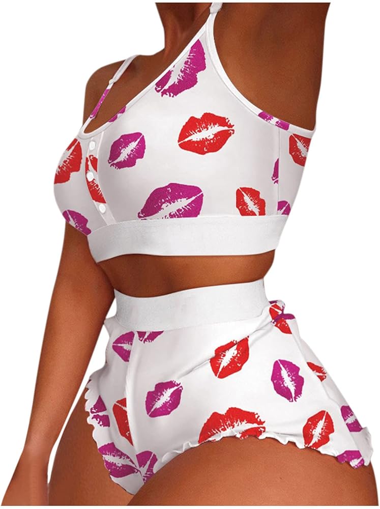 Two Piece Outfits for Women 2023 Summer Plus Size Sleeveless Crop Top and Shorts Loose Fit Heart Print Lounge Set Women