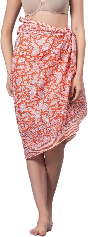 100% Cotton Printed Women's Sarongs Beach Wrap Sheer Bikini Wraps Cover Ups for Swimwear Sarong Pareo Skirt Swimsuit Coverups Long Bathing Suit Scarf (73" x 44")