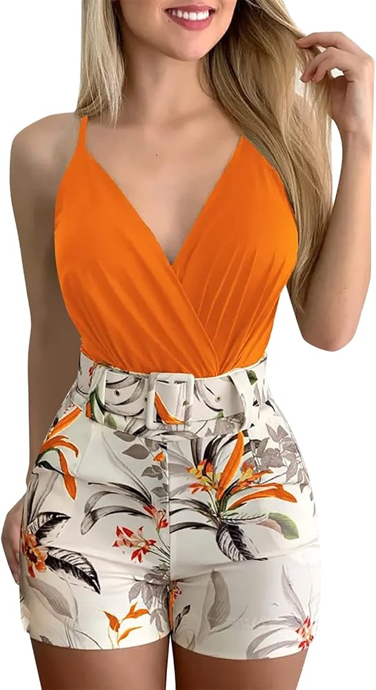 Rvidbe Womens Pajama Sets Satin, Spring Outfits for Women 2023 Trendy Plus Size, Short Sets for Women Dressy Women's 2023 Summer Fashion Outfits 2 Piece Sleeveless Shirt and Shorts Pants Sets