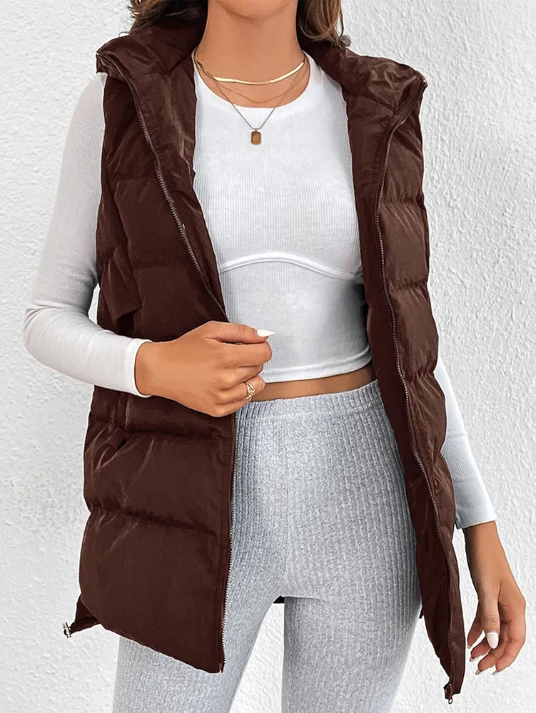 Women's Jackets Jackets for Women Zip Up Hooded Puffer Vest Coat Jacket (Color : Rust Brown, Size : Tall M)