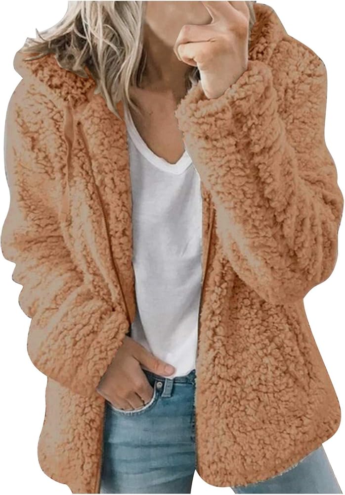 Fleece 2023 Winter Coat Women Plus Size Warm Soft Fuzzy Jackets Trendy Casual Outerwear Full Zip Up Hoodie Sweatshirts