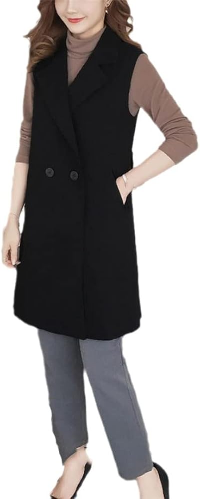 Women's Korean Split Long Vest Spring Elegant Black Sleeveless Jacket Female Solid Cardigan Waistcoat