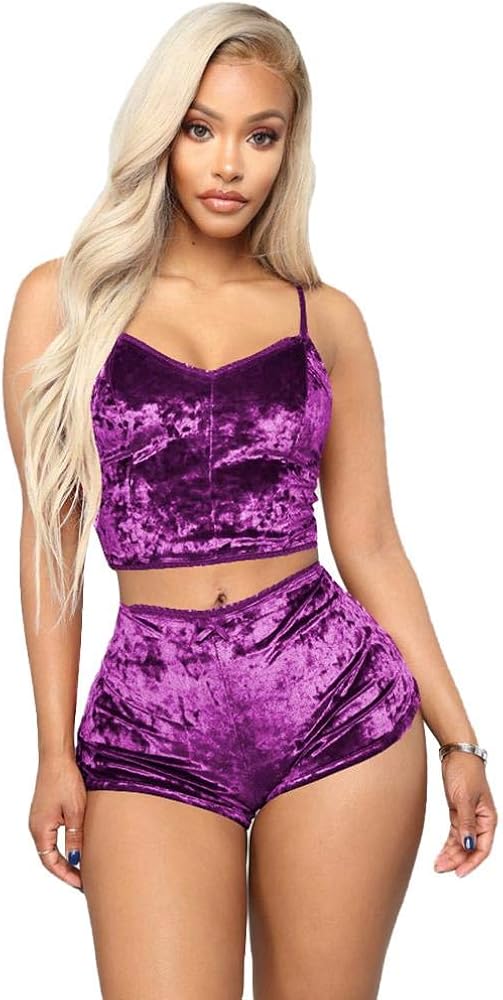 FYMNSI Women Tie Dye Velvet Outfit Spaghetti Strap Crop Top Camisole Shorts Pajamas Set Sexy 2 Pieces Sleeveless Lingerie Pjs