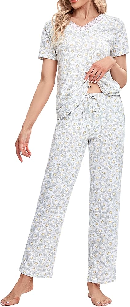 IZZY + TOBY Womens Pajama Set Long Sleeve Sleepwear Print Nightwear Soft Pjs Lounge Sets with Pockets