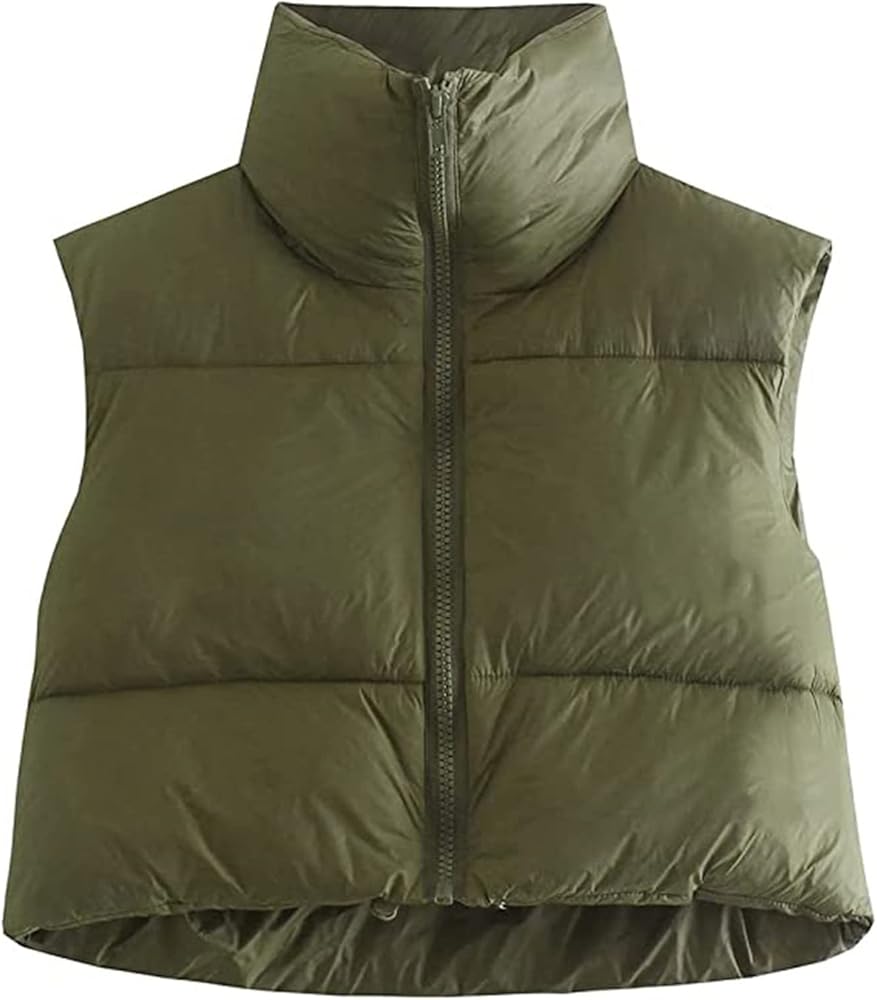 Multitrust Women Winter Zip Up Crop Puffer Vest Jacket Lightweight Stand Collar Padded Sleeveless Gilet Coat