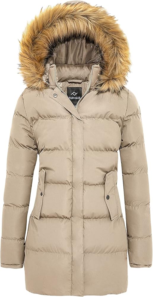 FARVALUE Women's Winter Coat Warm Parka Jacket Puffer Quilted Thicken Hooded Outerwear with Fur Trim