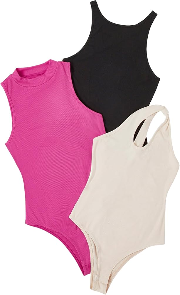 GORGLITTER Women's 4 Piece Crew Neck Sleeveless Ribbed Knit Tank Tops Bodysuit